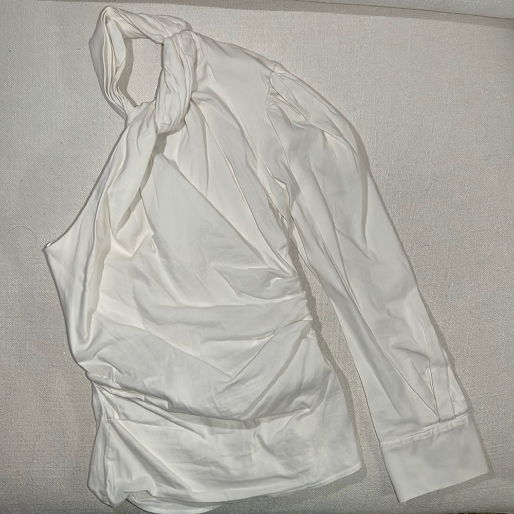 Zara One Shoulder Ruched White Blouse